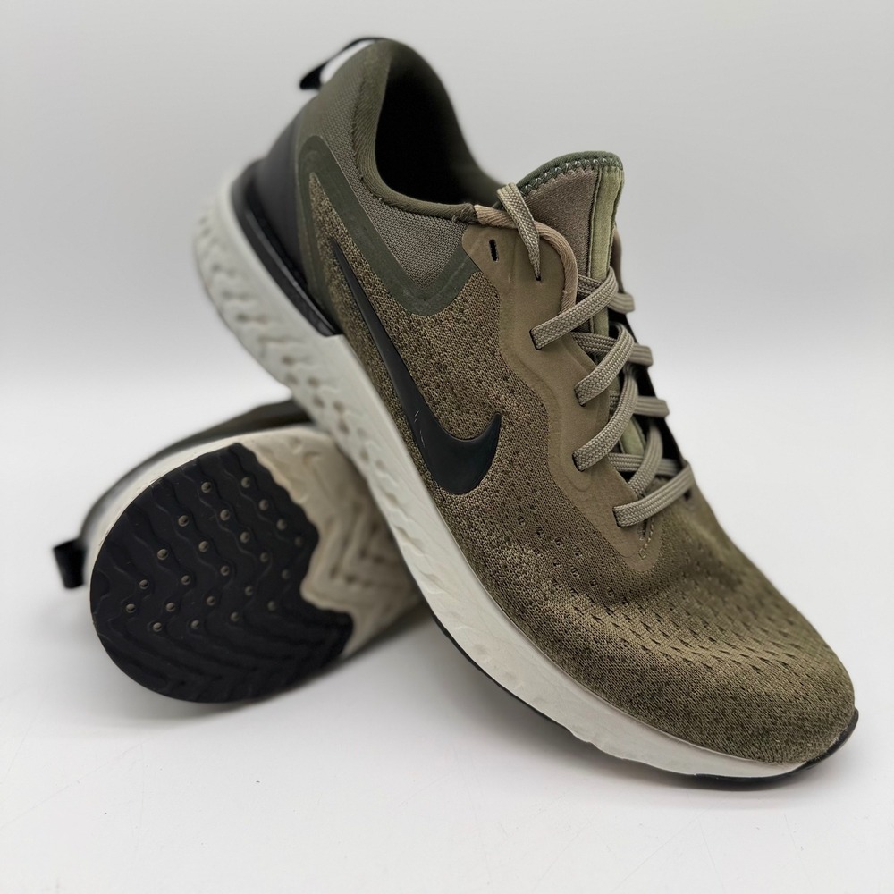 Nike Mens 10.5 Odyssey React2 Flyknit Olive Flak Black Running Shoes AO9819-200
